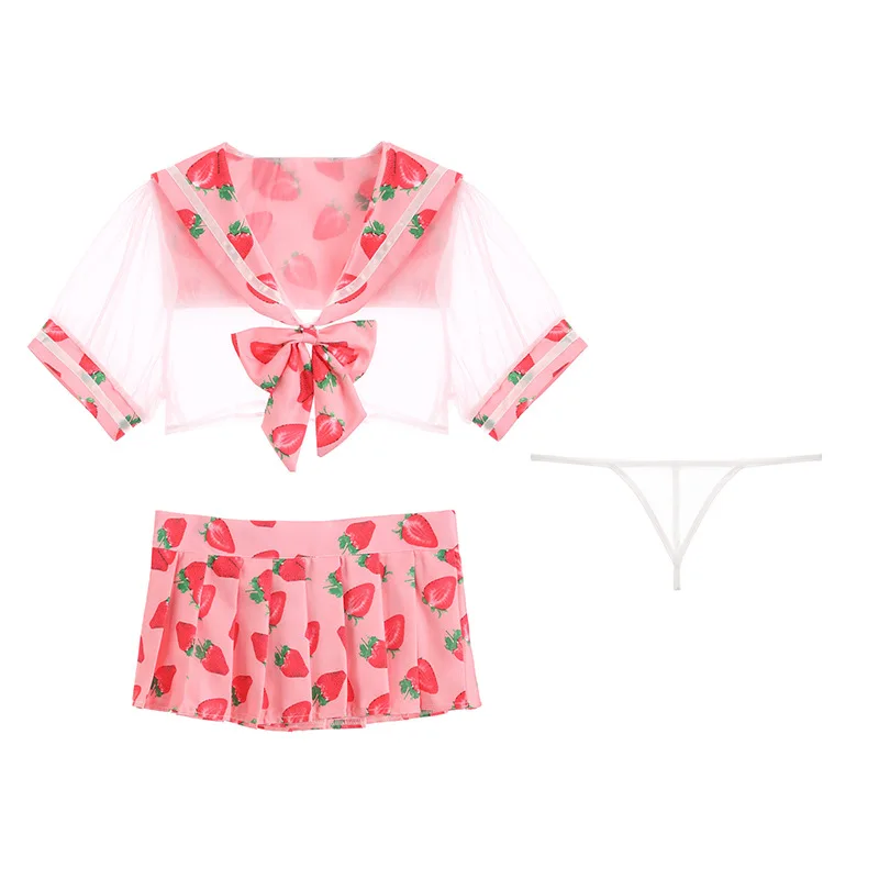 

Костюм Моряка + юбка + стринги, 3 предмета, в японском стиле, розовая клубника