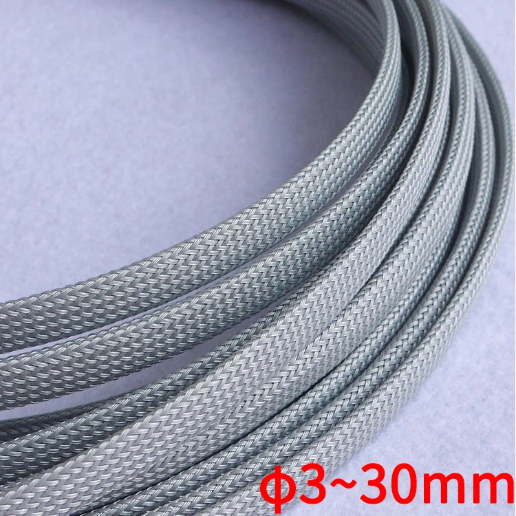 Серебристо серый ПЭТ Плетеный проволочный рукав 3 4 6 8 10 12 14 16 20 25 30 мм плотный