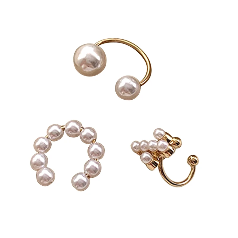 

3pcs/sets Punk Metal Stainless Golden Round Earclip Earrings For Women Fashion Vintage Freshwater Pearls Earrings Jewelry