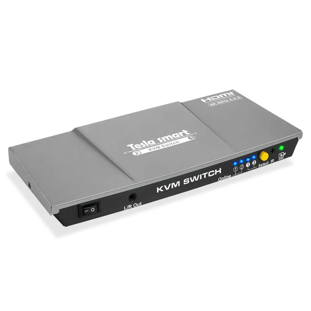2x1 KVM переключатель 4K60Hz HDMI KVM переключатель 2 порта Tesla smart HDMI переключатель поддержка 3840*2160/4K* 2K и USB 2,0 портов клавиатура и мышь