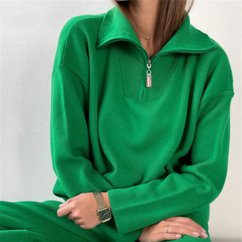 

Women's Zip Sweaters V Neck 2021 Striped Long Sleeve Pullovers Casual Oversized Jumper Knitted Winter Tops