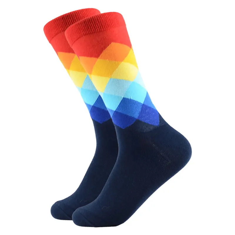 

Men's Funny Happy Socks Fine Paragraph Diamond Pattern Argyle 3D Tube Geometric Funny Large Size Combed Cotton Ins Wind Socks