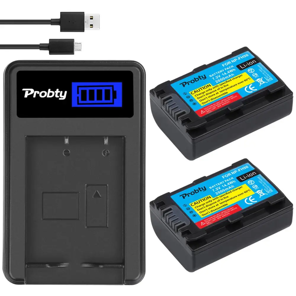 Аккумулятор для камеры sony NP-FH50 NP FH50 + зарядное устройство с ЖК-экраном для Sony A230 A330 A290 A380 A390 HDR-TG1E TG3 TG5 TG7, 2 шт.