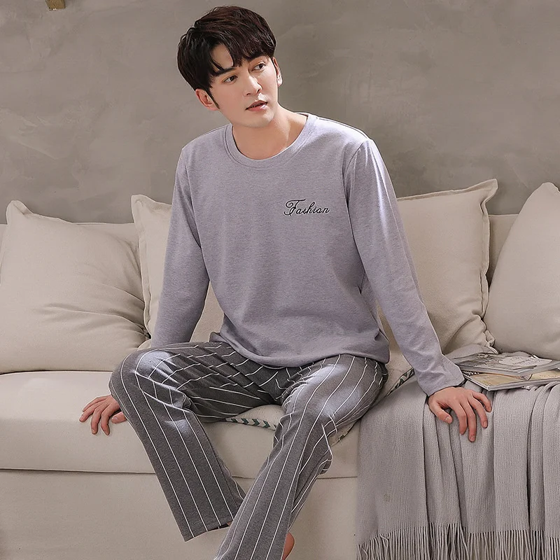 

Men's Pure Cotton Long Sleeved Trousers Pajama Autumn Cotton Thin Large Size mens pyjama blusa masculina inverno pijama de frio