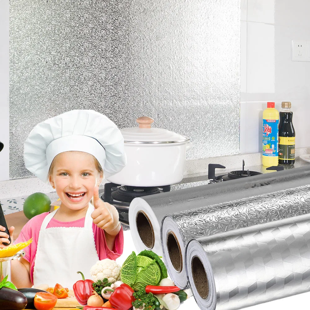 

Kitchen Oil-proof Waterproof Stickers Aluminum Foil Kitchen Stove Cabinet Self Adhesive Wall Sticker DIY Wallpaper