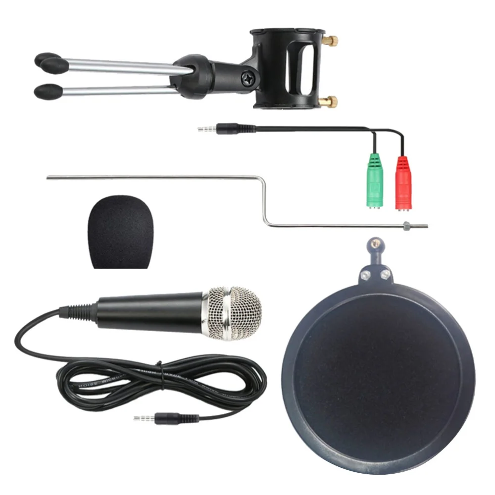 

Condenser Microphone Set Studio Microphone Holder Audio Cable Anti-spray Net Kit (Black)