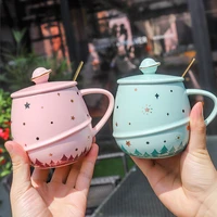 korean blue star ceramic mug mugs with lids spoon office tea mugs students creative cartoon gift mugs coffee cups for friends