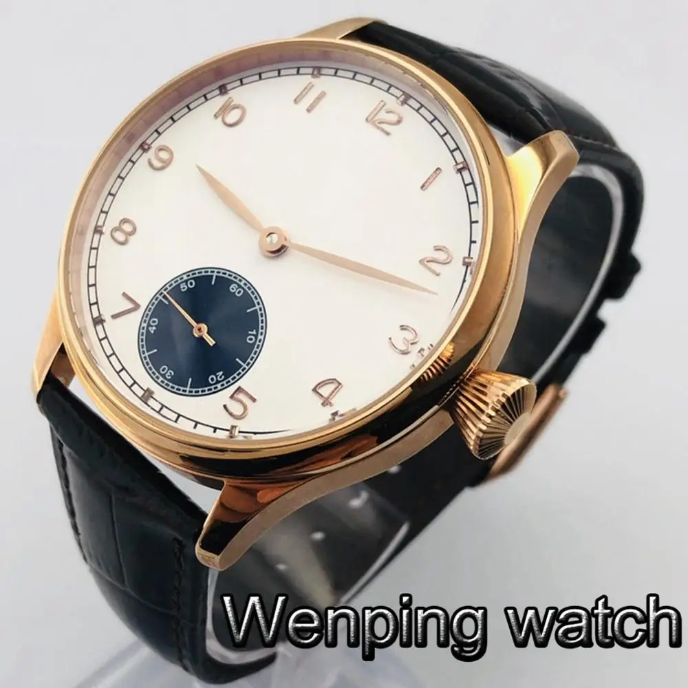 Corgeut 44 мм чехол из розового золота с белым стерильным циферблатом кожаный ремешок