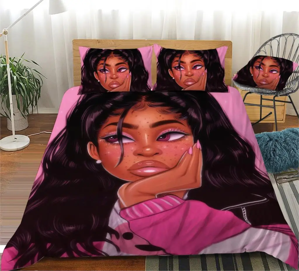 

African Beautiful Girl 3D Printed Bedding Set Duvet Covers Pillowcases Comforter Bedding Set Bedclothes Bed Linen(NO Sheet)