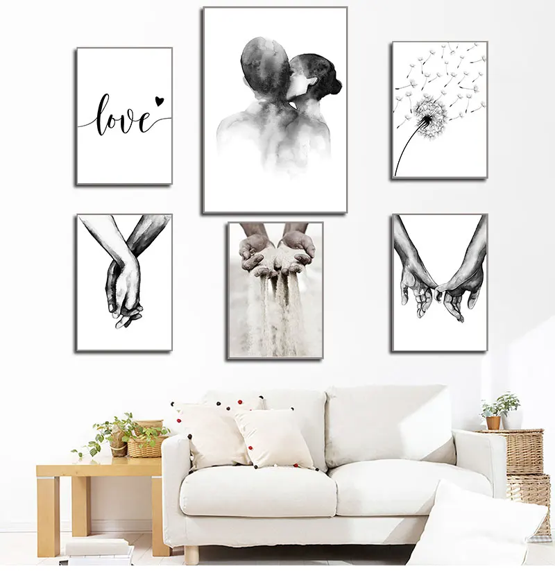 

Poster Print Fashion Picture Couples Lovers Room Decor1 Black White Romantic Hand In Hand Canvas Painting Love Quotes Wall Art