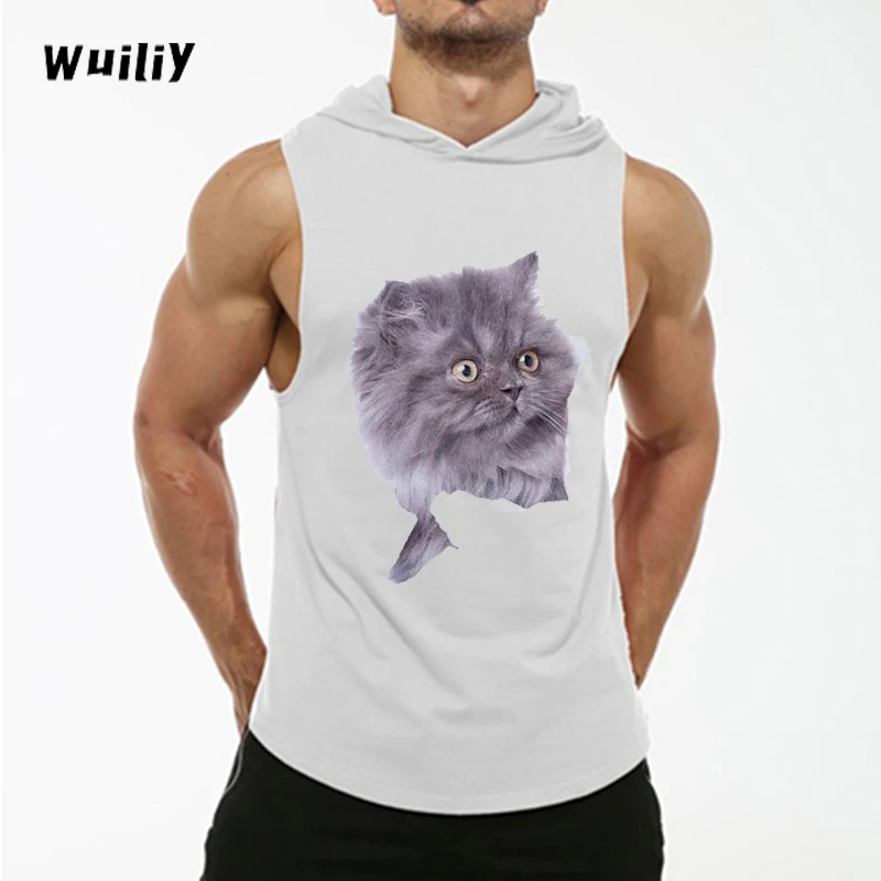 

Men'sAnimalsSleevelessHoodedCatGraphicHoodiesSweatshirtCottonTopLaHipHopCasualClothes