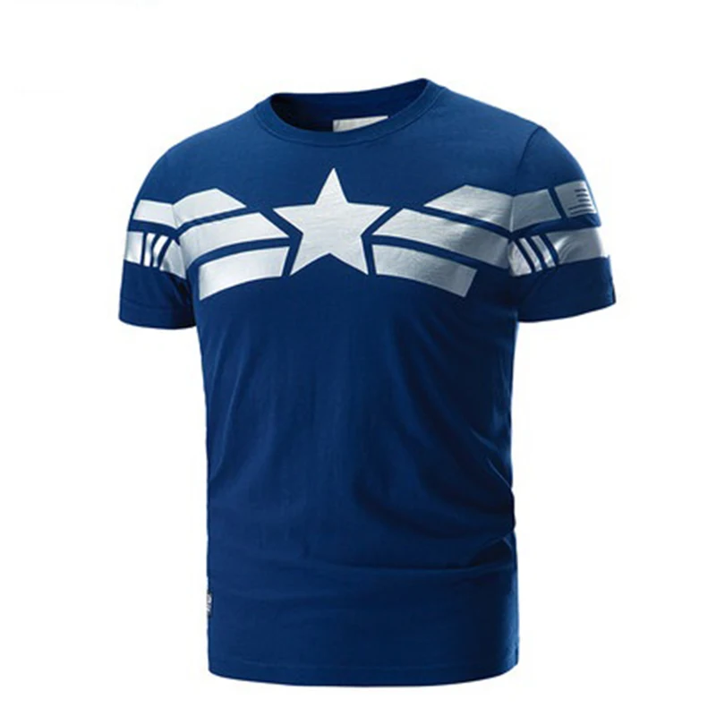 Мужская хлопковая футболка с принтом Капитан Америка Повседневная серебряным на