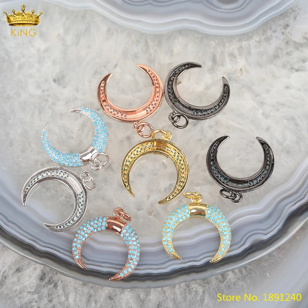 

10pcs Light Blue Zirconia Micro Paved Crescent Moon Pendant Craft Choker,Cubic Ziron Moon Charms Statement Jewelry DIY Findings