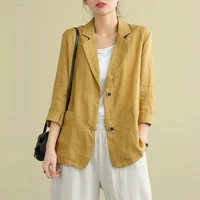 spring autumn arts style women long sleeve single breasted casual blazer coats femme loose cotton linen vintage blazers m451