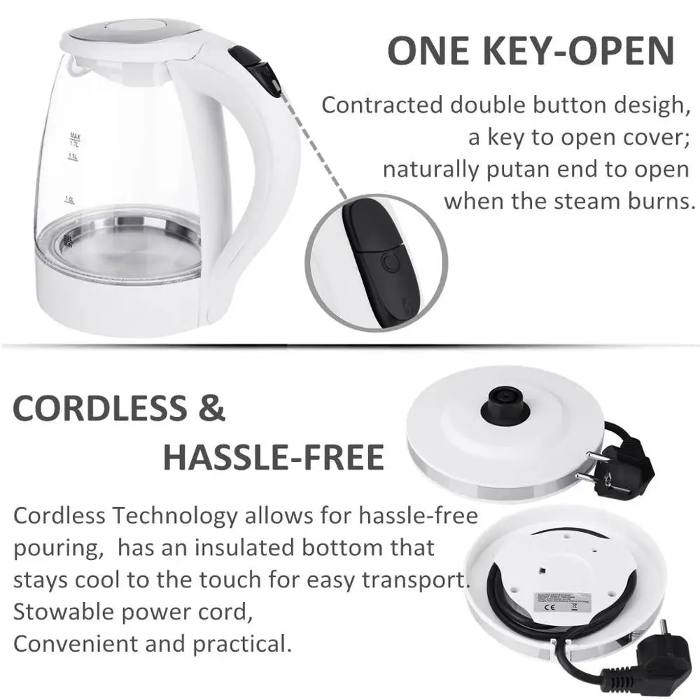 Аккумуляторный СВЕТОДИОДНЫЙ чайник со стеклянным освещением 1 8 л 1500 Вт смарт для
