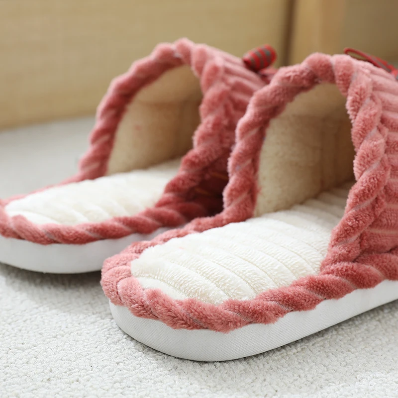 

Winter Indoor Ladies Cotton Shoes Butterfly Knot Women Lovers Furry Slides Men Plus Velvet Warm Soft Bottom Female Slippers