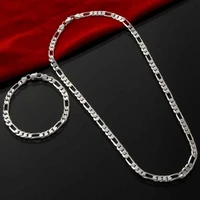 noble hot sale 925 sterling silver 4mm chain for men women bracelet necklace jewelry set christma gifts charms wedding