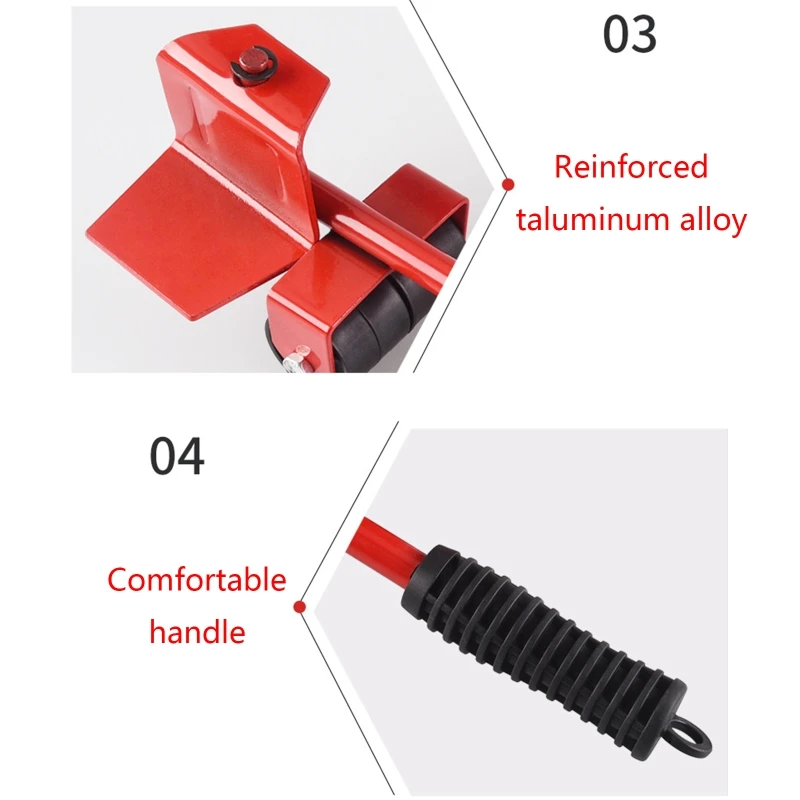 

360 Degree Furniture Mover Tools Transport Lifter Heavy Stuffs Moving 4 Wheeled Roller Universal Pulley with 1 Bar