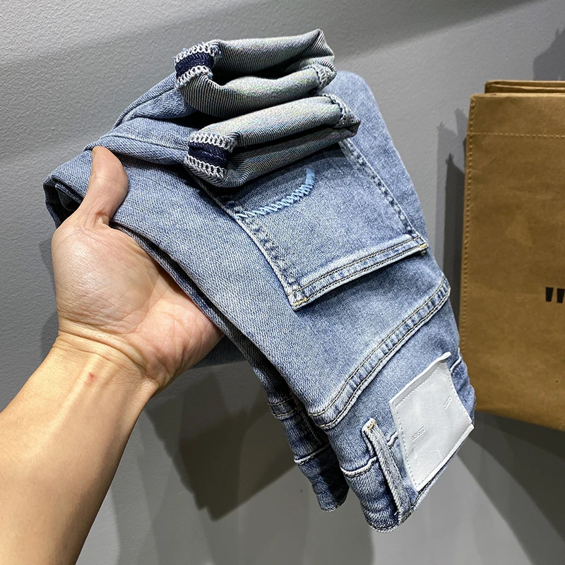 Мужские джинсы брендовые светло-голубые шаровары мужские укороченные брюки