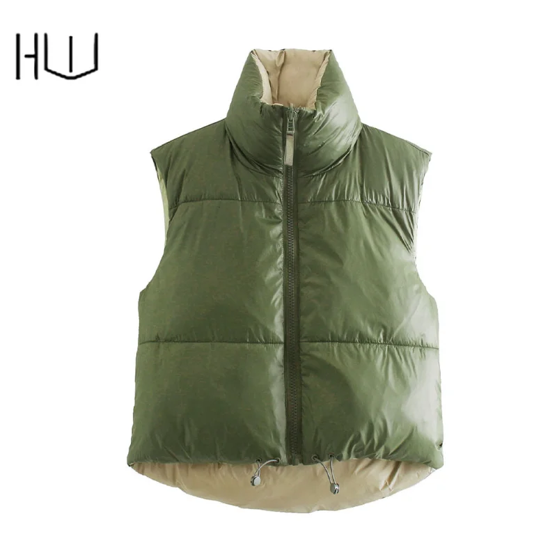 

New Double-sided Padded Vest Outer Sleeveless Winter Warm Vest Jacket for Female Women Clothing Solid Color Turtleneck Coat
