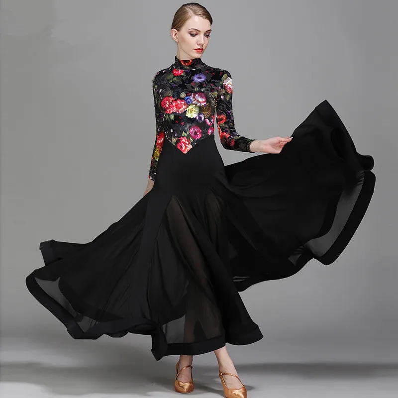

Wholesale Fashion Floral Velvet Sexy Chiffon Ballroom Dance Dress