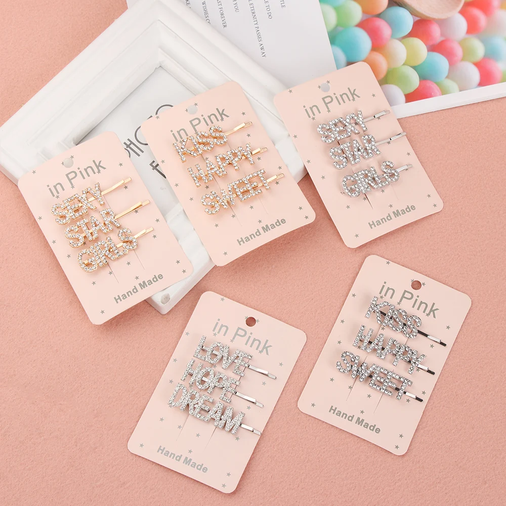 3 шт./компл. милые элегантные хрустальные шпильки для волос с буквами алфавита