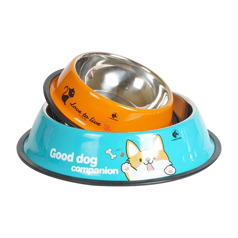 

Pet Supplies Stainless Steel Cartoon Graffiti Pattern Dog Bowl Large Capacity Cat Feeder Easy To Carry for Puppy Water Dispenser