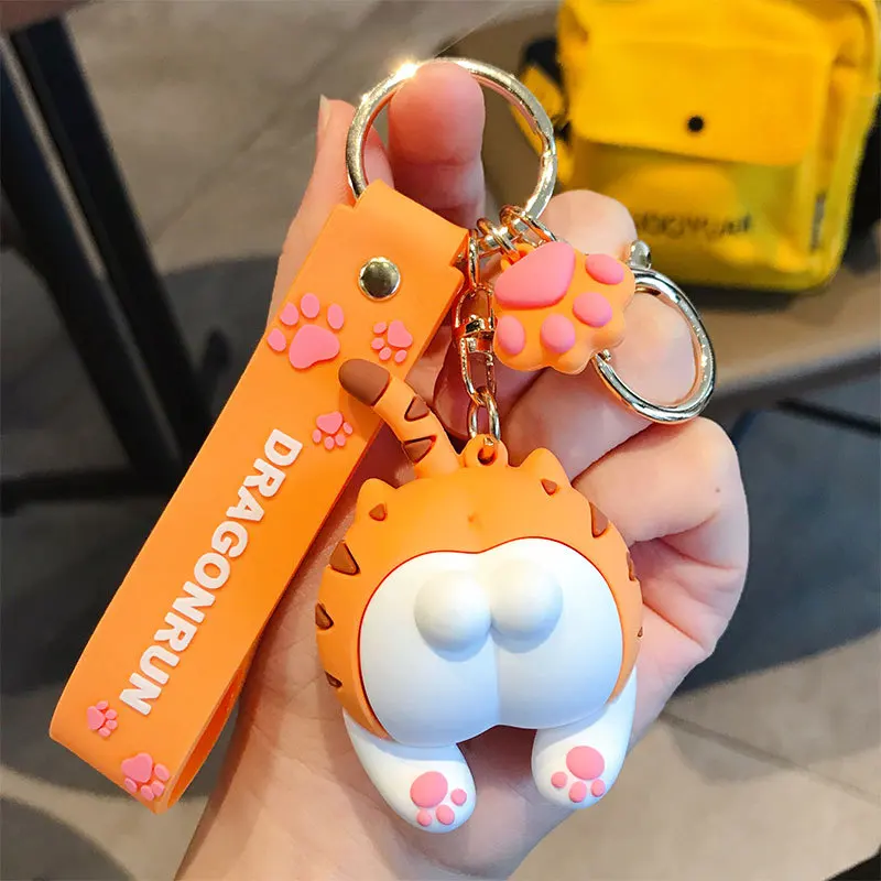 Fashion Cute Cat Butt Key Chain Woman Bag Pendant Cartoon Drop Plastic Ring Action Figures | Украшения и аксессуары