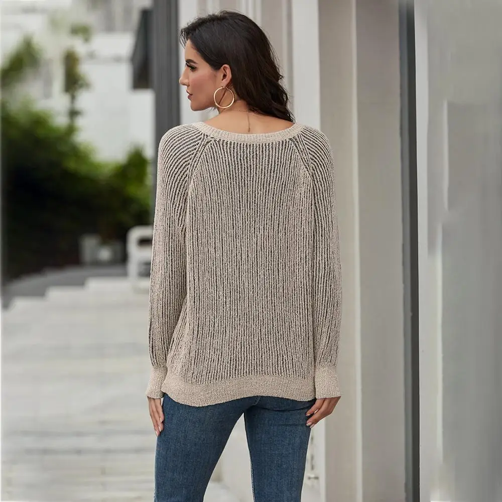 

Women Sweaters Solid Color Long Sleeve Female Sexy Casual Girls Knitted Pullover V-Neck Loose Clothes Autumn Winter Outerwear
