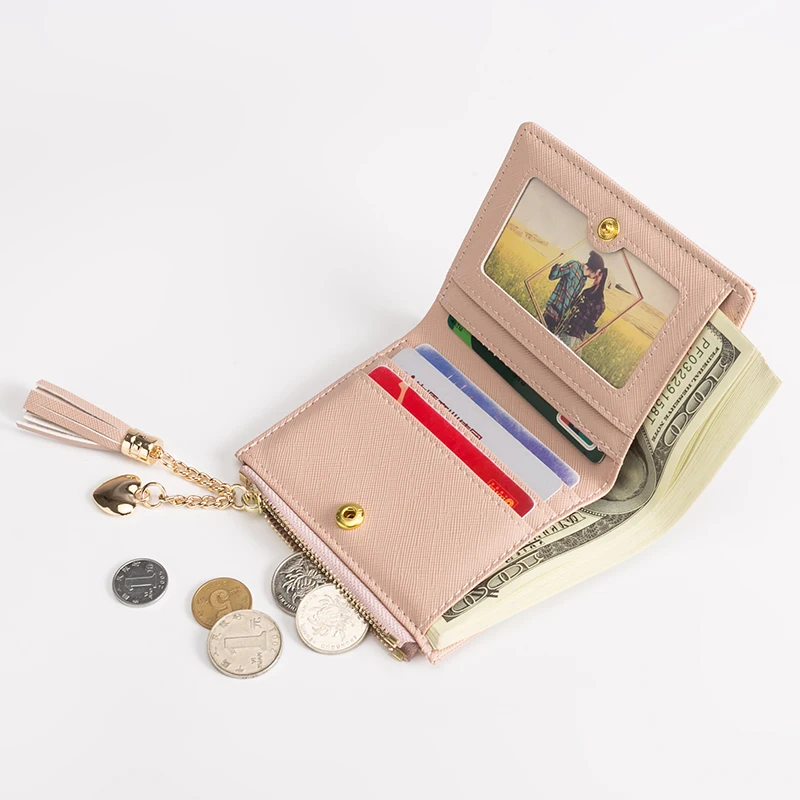 Женский кошелек с кисточкой маленький симпатичный женские короткие кожаные