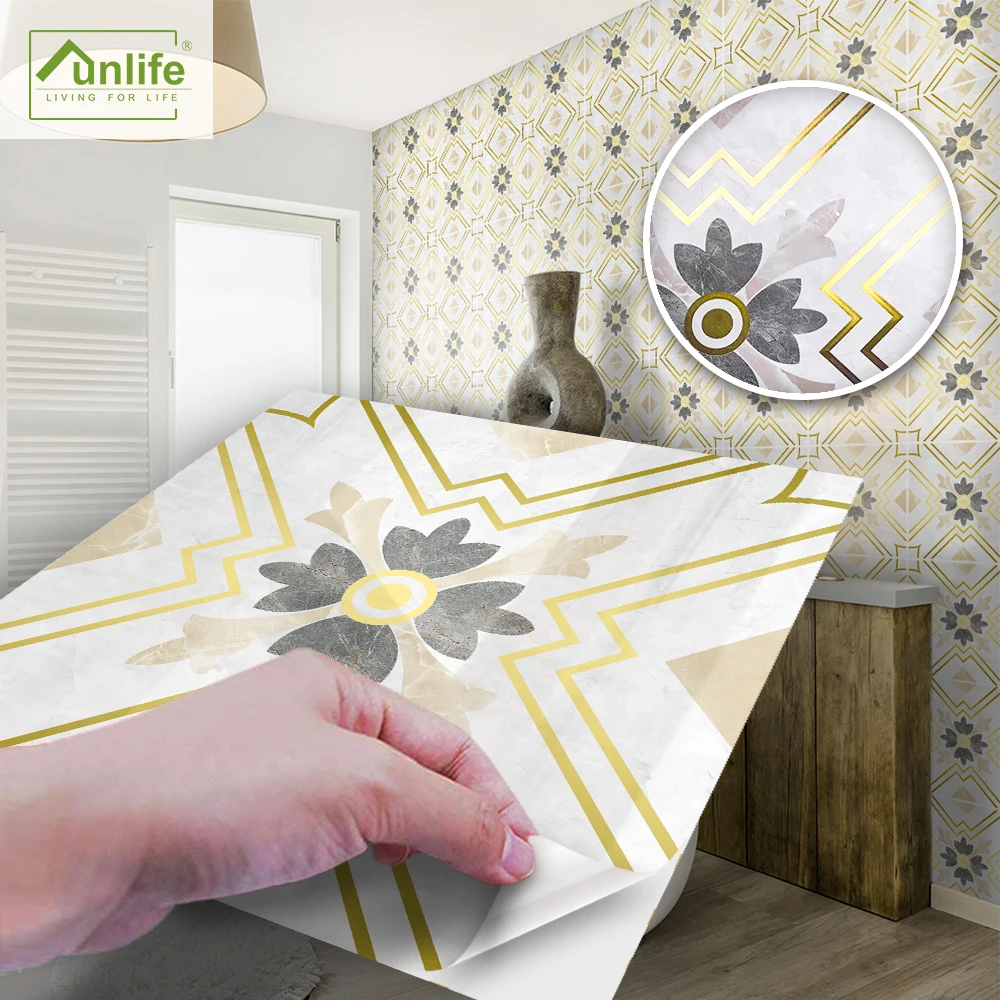 

Funlife® BRILLIANT™ 20X20cm Gilding Geometric Marble Tile Sticker Waterproof PVC Wall Sticker for Bathroom Kitchen Hpme Decor