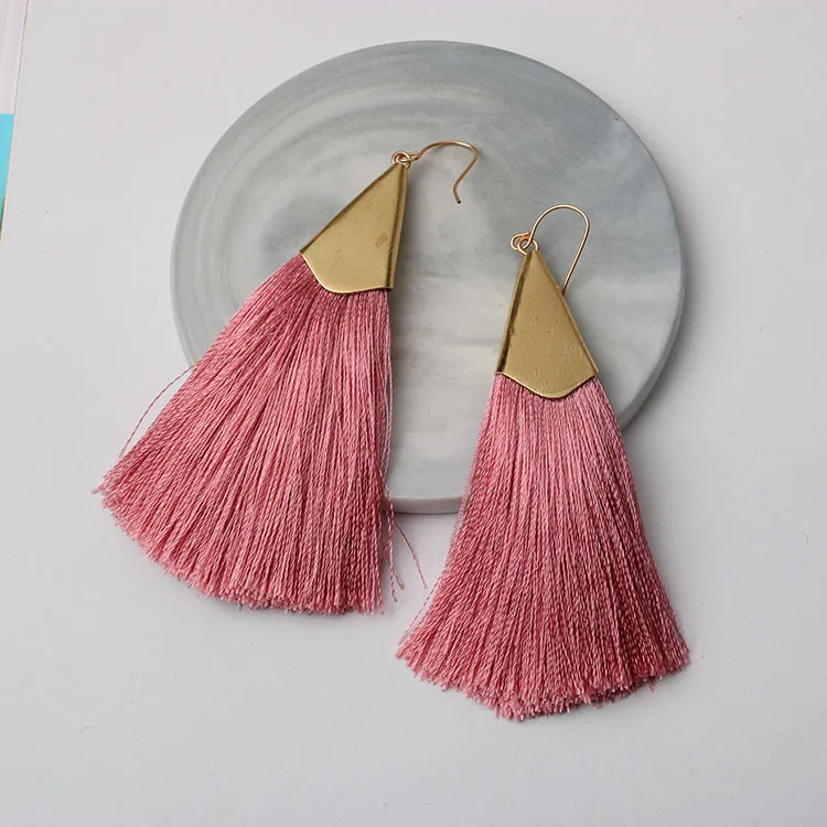 pink Женские модные серьги-кисточки в богемном стиле с длинной бахромой массивные серьги-подвески в форме капли серьги ювелирные изделия Букле д 'ореиль Femme - Окраска металла: pink