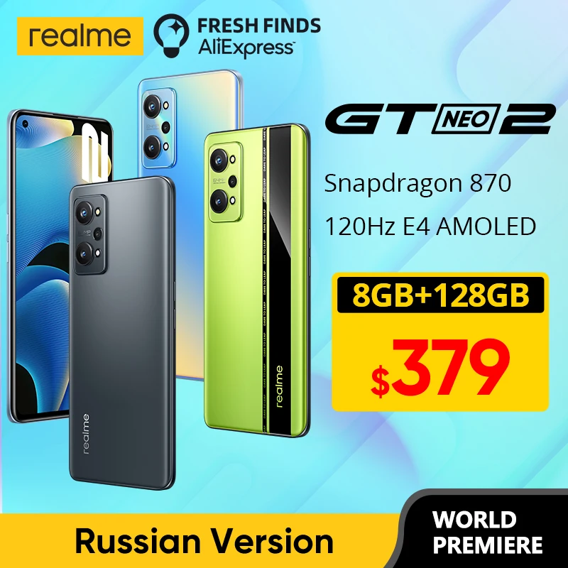  realme GT Neo 2 5G Русская версия смартфоны Snapdragon 870 Octa Core 128 ГБ / 256 ГБ 6,62 "120 Гц E4 AMOLED-дисплей 
