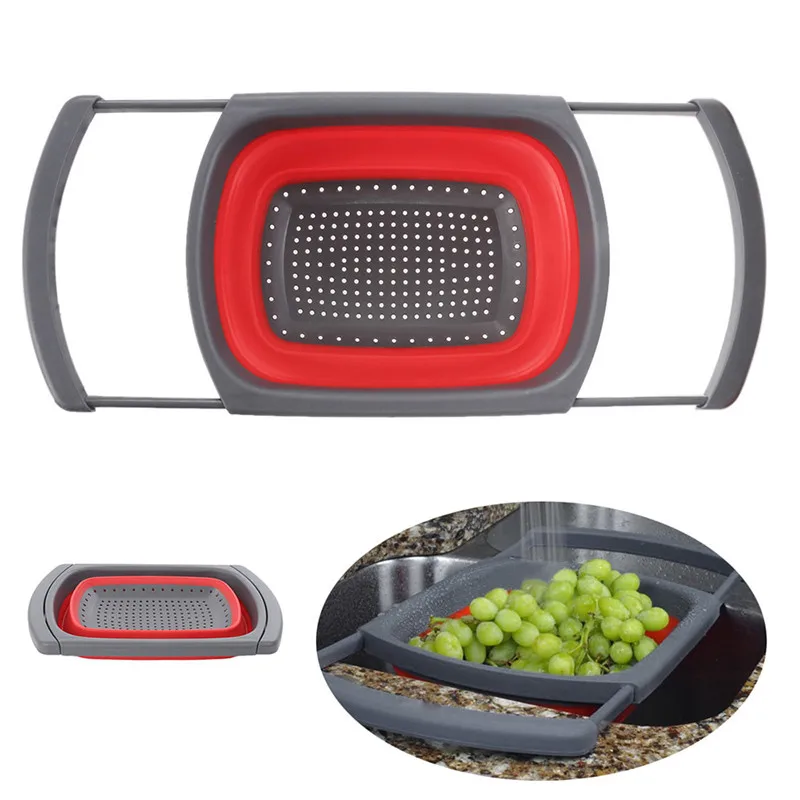 Creative Kitchen Silicone Collapsible Colander Fruit Vegetable Washing Drain Basket With Retractable Handle Accessories | Дом и сад