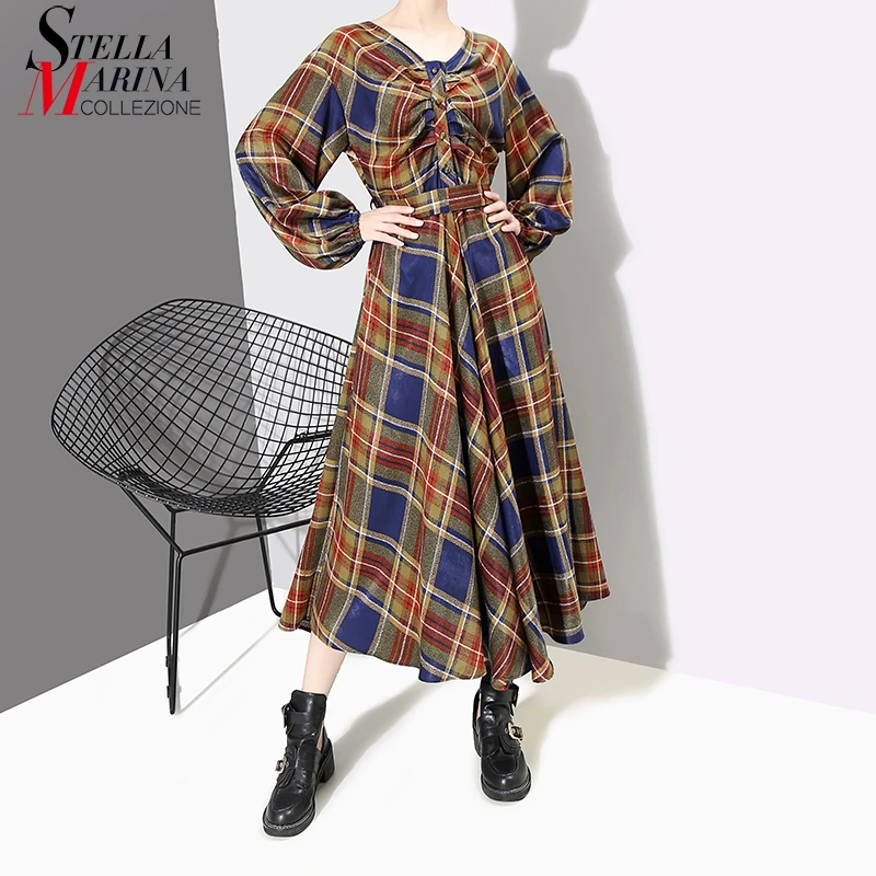 * Новый 2019 длинный рукав корейский стиль женское осеннее Ретро длинное клетчатое