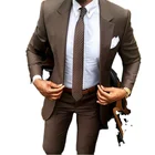 Новинка, новейшее пальто, брюки, дизайнерский Коричневый мужской костюм, приталенный элегантный смокинг, свадебная деловая вечеринка, платье, лето (куртка, брюки), Q47