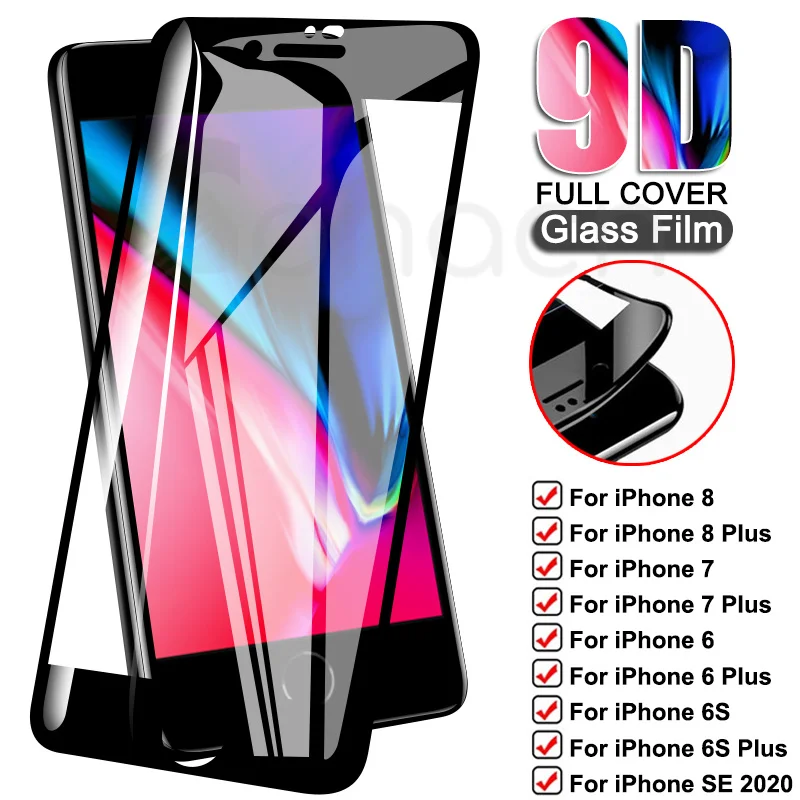 

Закаленное стекло 9D с полным покрытием для iPhone 7, 8, 6, 6S Plus, Защитное стекло для экрана iPhone 8, 7, 6, 6S, SE 2020, стеклянная защитная пленка