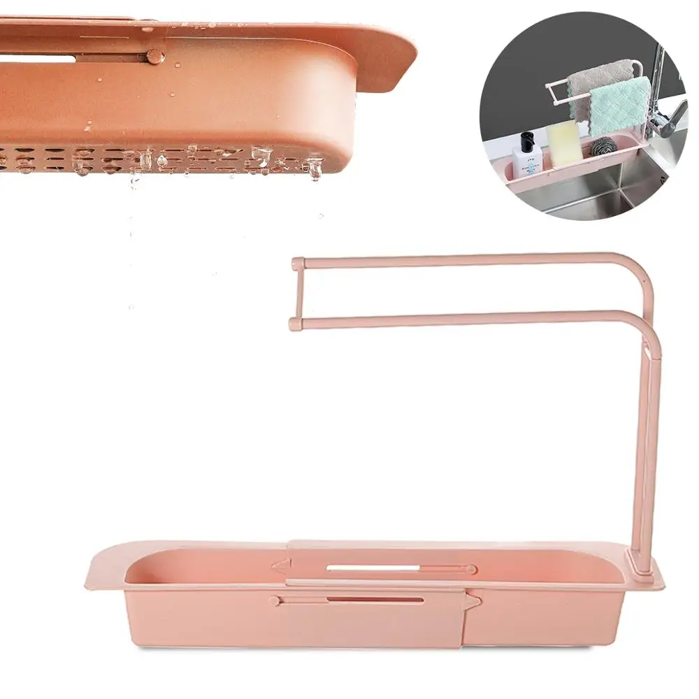 

Telescopic Drainer Rack Storage Basket Bag Faucet Holder Adjustable Bathroom Holder Sink Kitchen Accessories