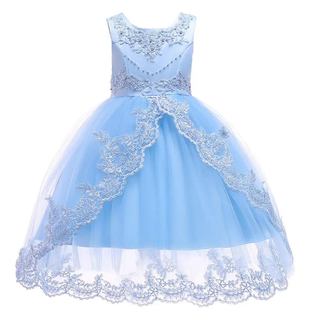 Light blue Платье для девочек возрастом от 3 до 10 лет летнее платье с блестками и цветами для маленьких девочек праздничное платье принцессы высокого качества Детские вечерние хлопковые платья для девочек - Цвет: Light blue