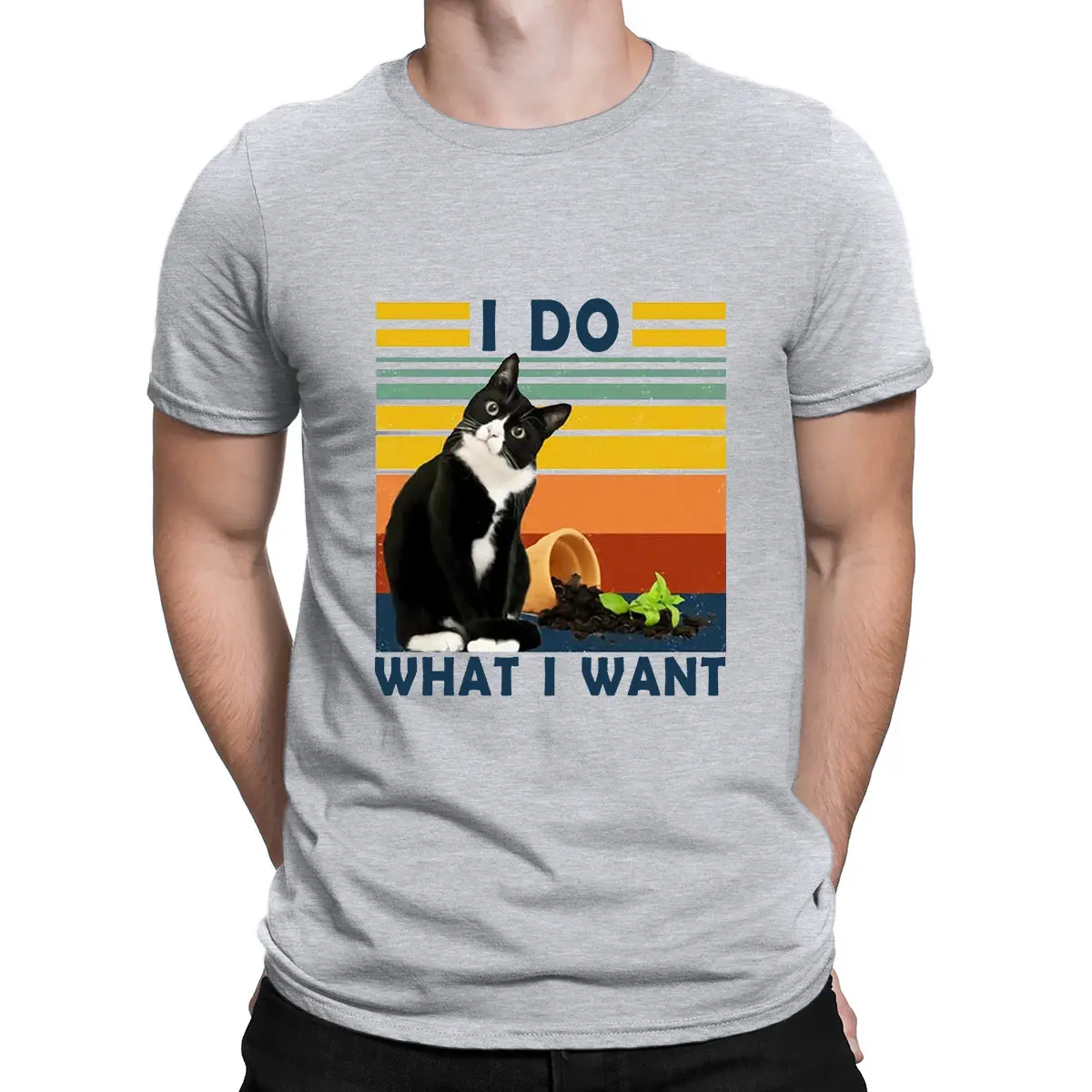 

I Do What I Want Print T Shirt Funny Cat Flowerpot Summer 2021 Graphic Men's T Shirt 100%cotton Short Sleeve Harajuku Tee Tops