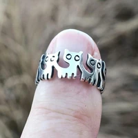 classic silver colour stainless steel ring lovely pet kitten ring banquet jewelry valentine day gift simple titanium steel ring