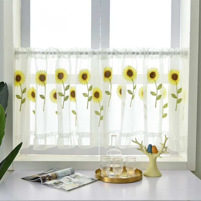 

Jelis Sunflower Tulle Valance Door Drape Home Decorations for Kitchen Balcony Room Window Blind Screening Curtain Kids Curtain
