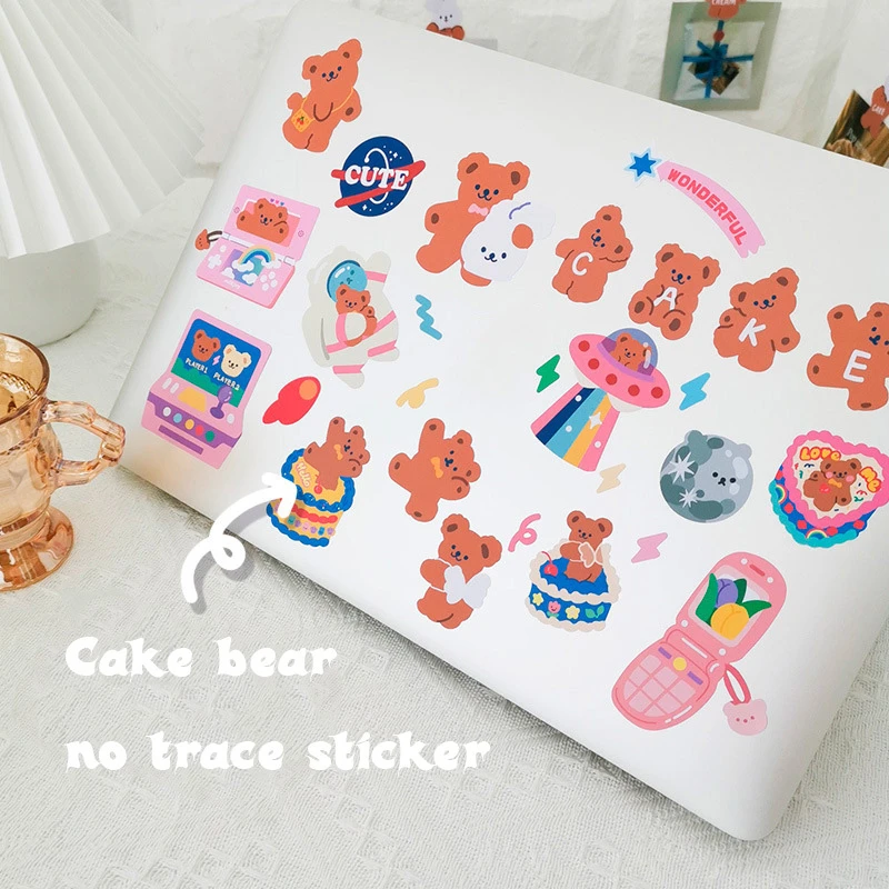 

Cake Bear Decorative Sticker Cute Labels Seal Stickers Scrapbooking Laptop Handbook Traceless Removable Paster Diy Stationery