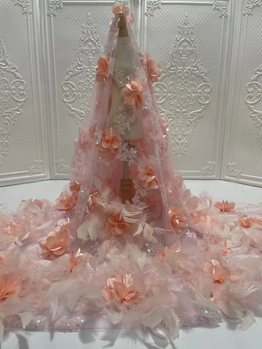 Роскошные Лидер продаж в африканском стиле Блестящие Блестки Перо ткань