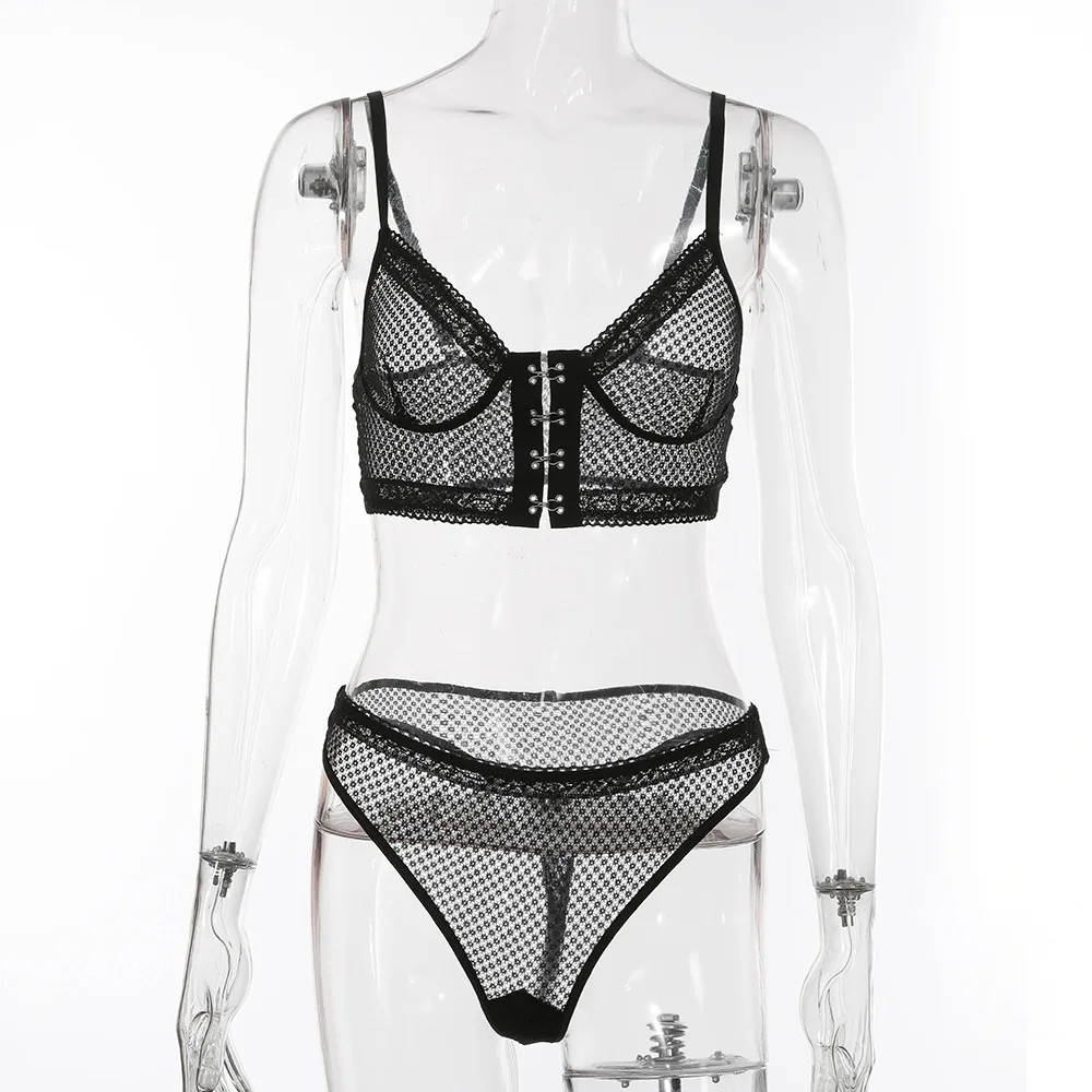 

Sexy Lingerie Set Lace Women's Underwear Sexy See-through Bandage Bra Underwear Women Hight Waist Brief Sets Hollow Out Bra Set