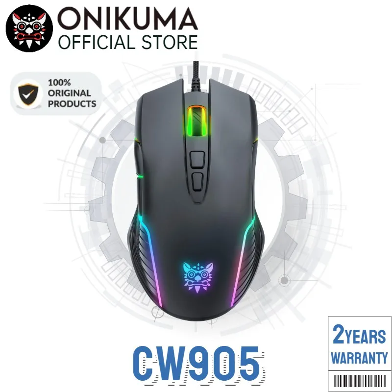 

Onikuma CW905 Black RGB Wired Gaming Mouse USB Game Mice 7 Buttons Design Breathing LED Colors for Laptop PC Gamer