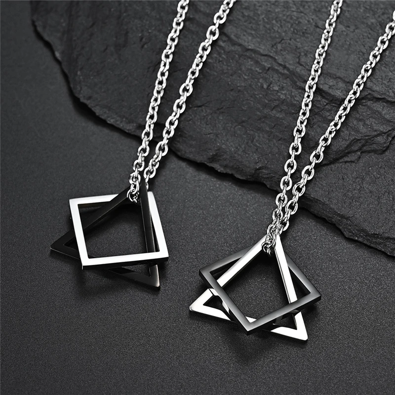 

Creative Geometric Square Combination Men's Necklace Cold Wind Ins Hip Hop Net Red Tide Men And Women Couple Pendant Wholesale