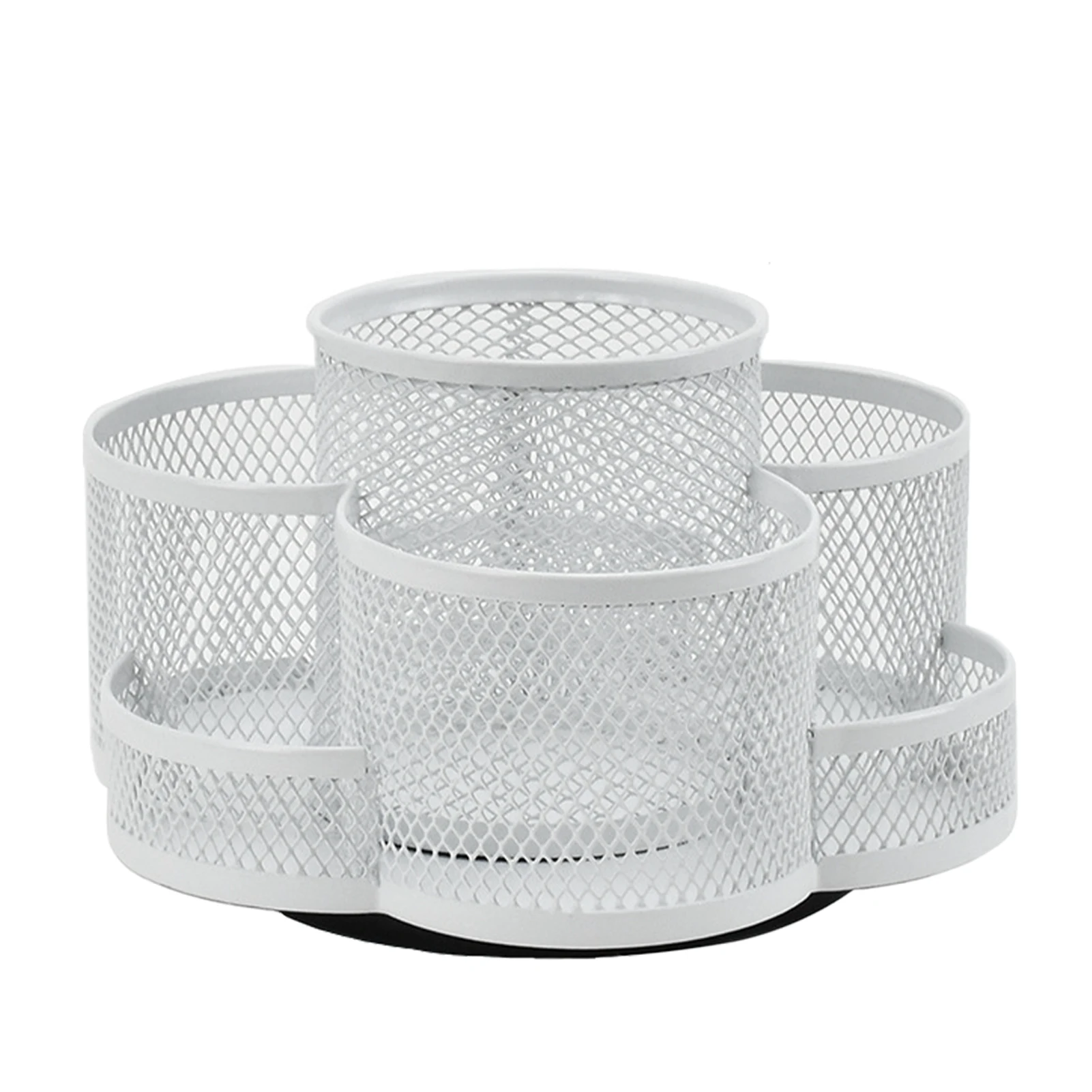 

Alloy Workspace Storage Basket 360 Degree Rotating Pencil Holder Space Saving Mesh Design Stationary 7 Compartments Easy Clean
