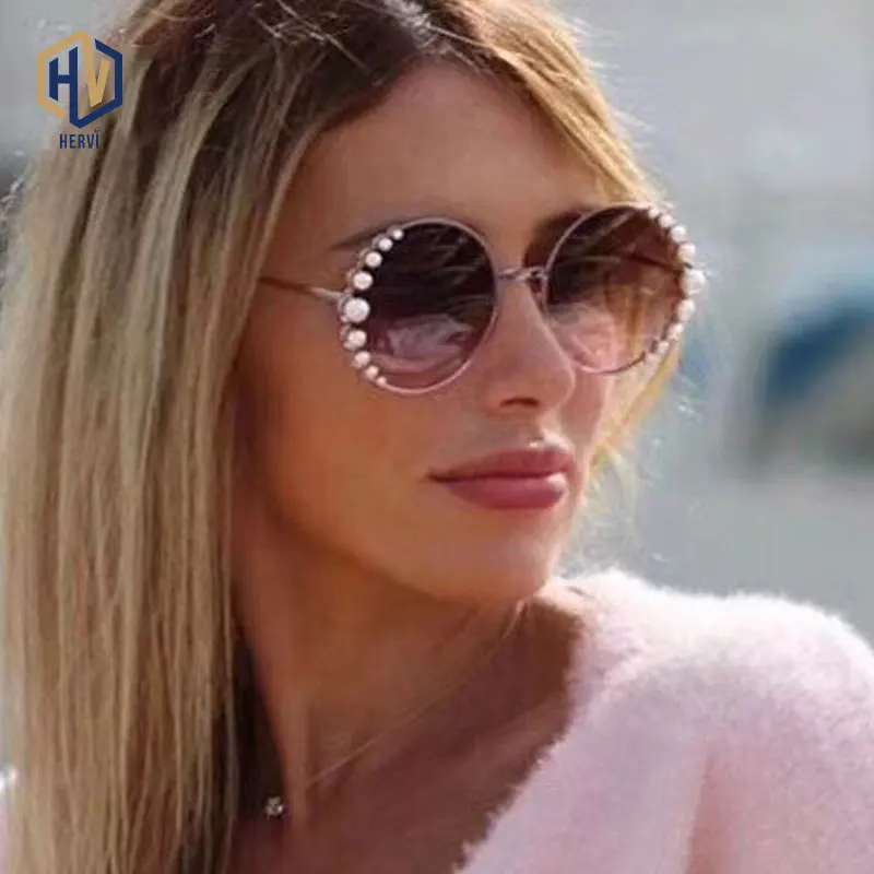 Венецианские круглые градиентные жемчужные солнцезащитные очки женские