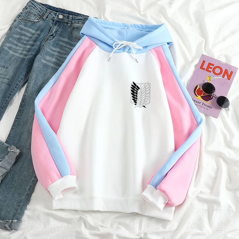 

Kpop Attack on Titan Men/Women Colorblock Hoodie Casual Wild Fashion Personality Unisex Sweatshirt Student Hip Hop Loose Top